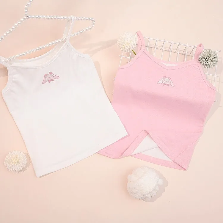 Kawaii Soft Girl Style Cartoon Deer Embroidered Tank Top