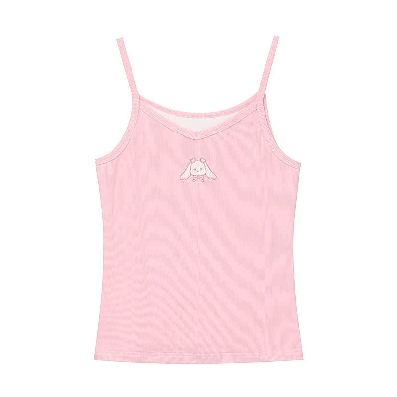 Kawaii Soft Girl Style Cartoon Deer Embroidered Tank Top