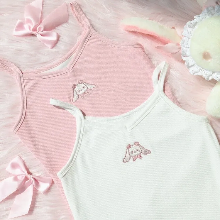 Kawaii Soft Girl Style Cartoon Deer Embroidered Tank Top