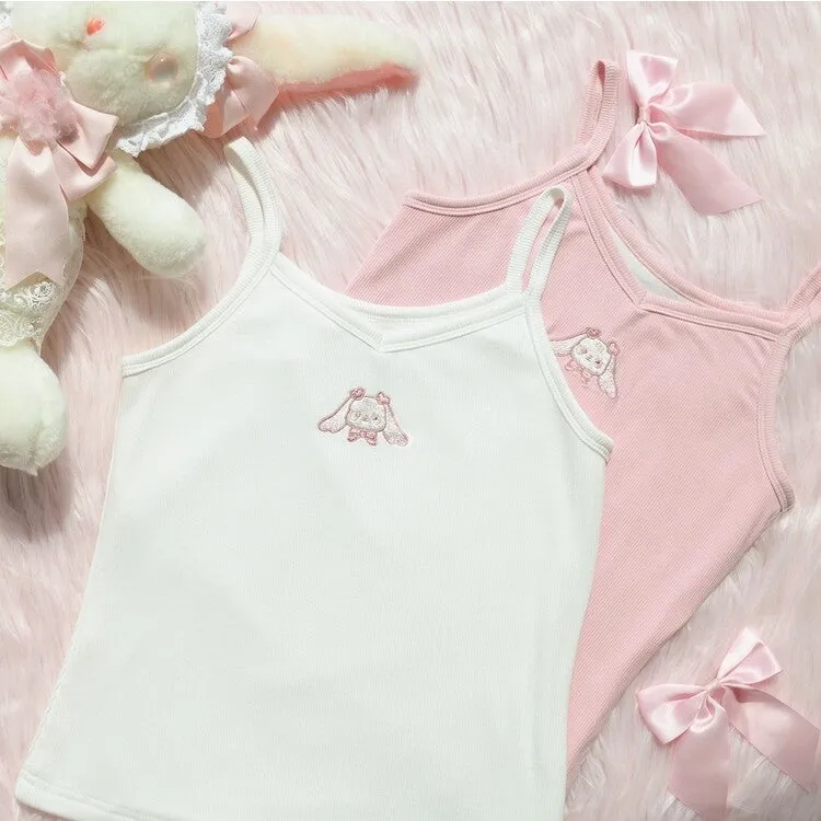 Kawaii Soft Girl Style Cartoon Deer Embroidered Tank Top