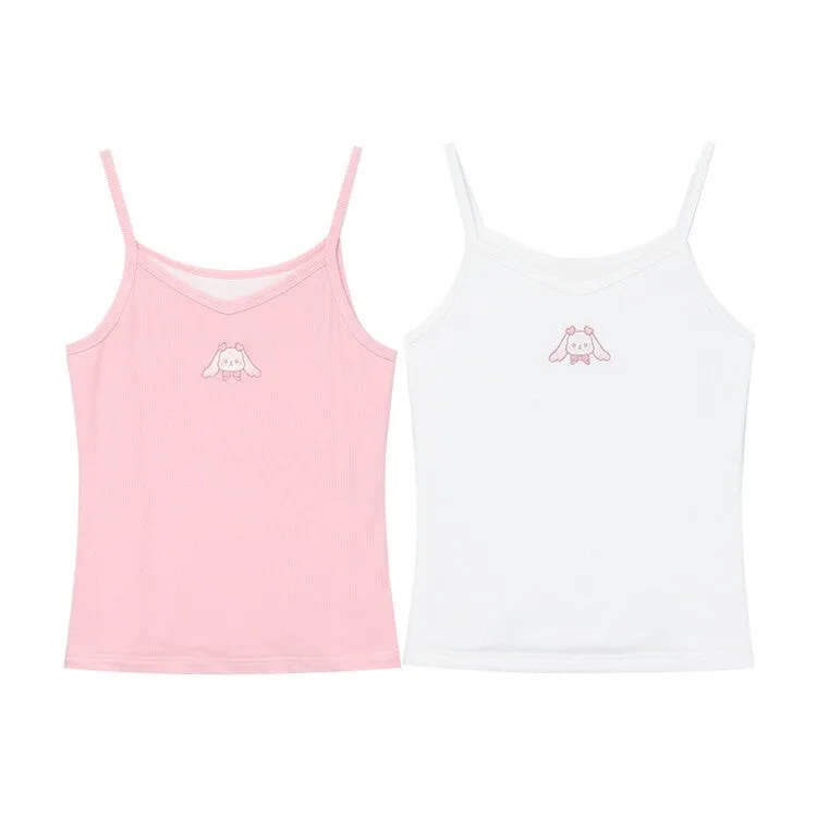 Kawaii Soft Girl Style Cartoon Deer Embroidered Tank Top