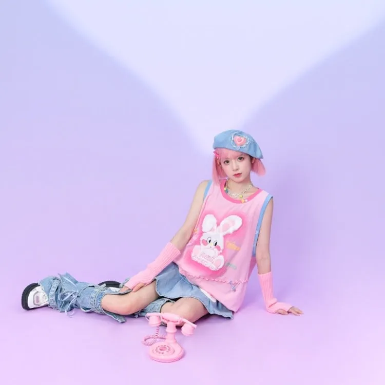 Kawaii Sweet Pink Bunny Loose Tank Top