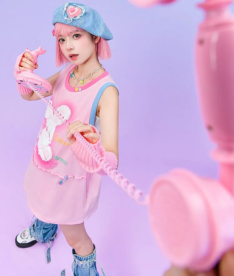 Kawaii Sweet Pink Bunny Loose Tank Top