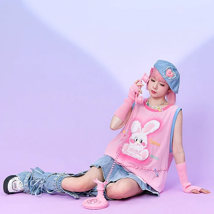 Kawaii Sweet Pink Bunny Loose Tank Top