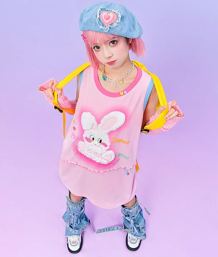 Kawaii Sweet Pink Bunny Loose Tank Top