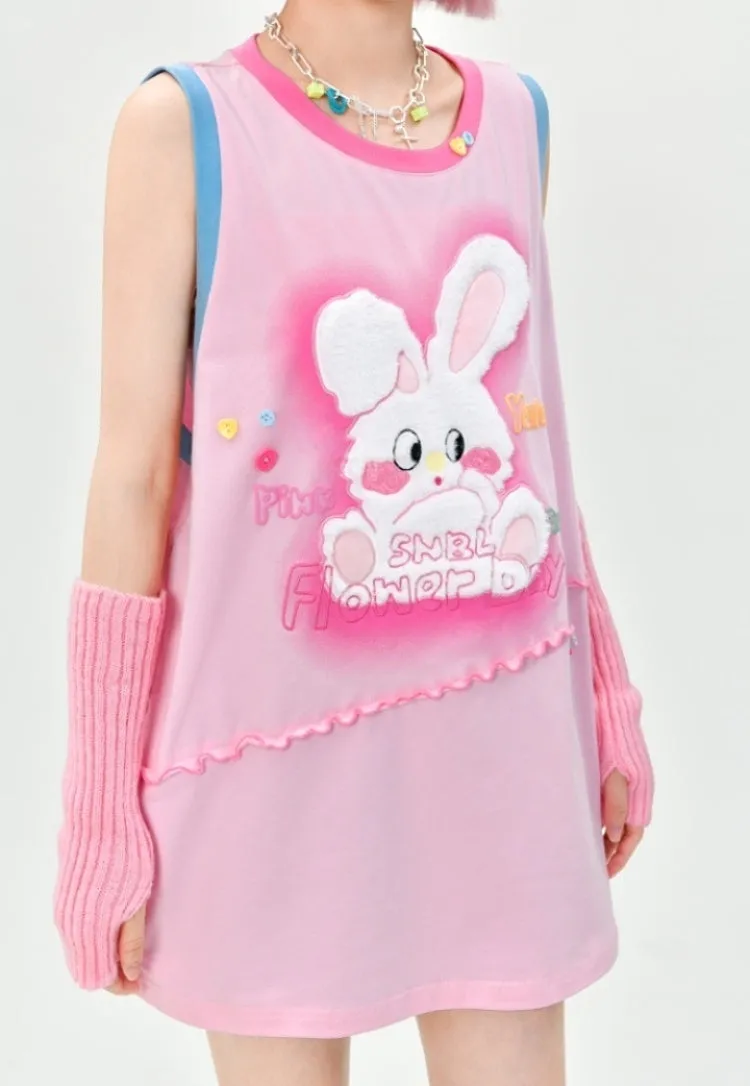 Kawaii Sweet Pink Bunny Loose Tank Top