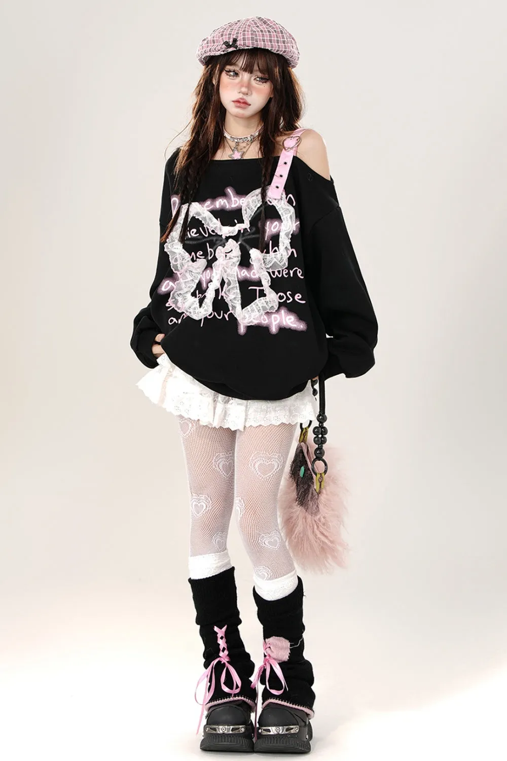 Lace Off-Shoulder Sweatshirt
