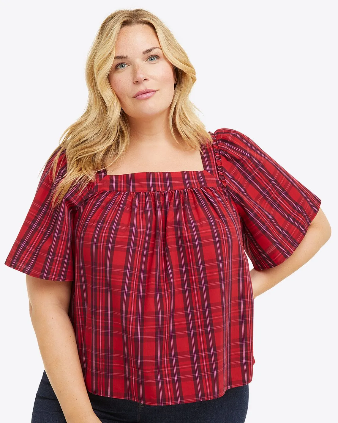Maren Bow Back Top in Elle Plaid