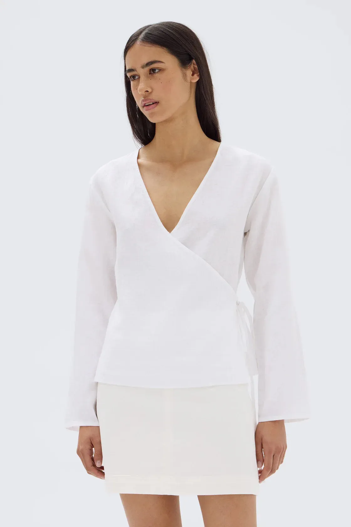 RENEE LINEN WRAP TOP | WHITE