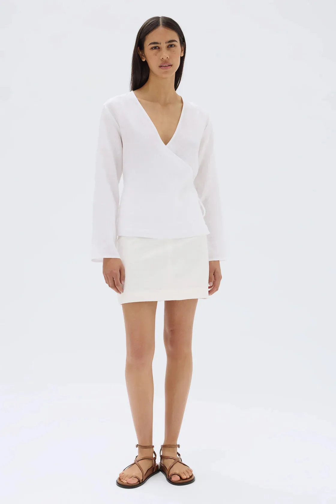 RENEE LINEN WRAP TOP | WHITE