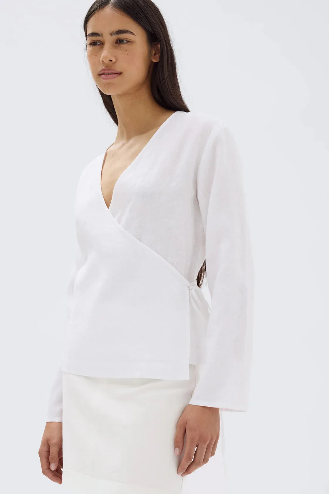 RENEE LINEN WRAP TOP | WHITE