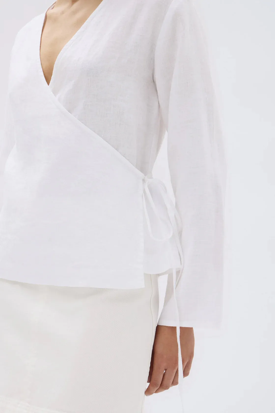 RENEE LINEN WRAP TOP | WHITE
