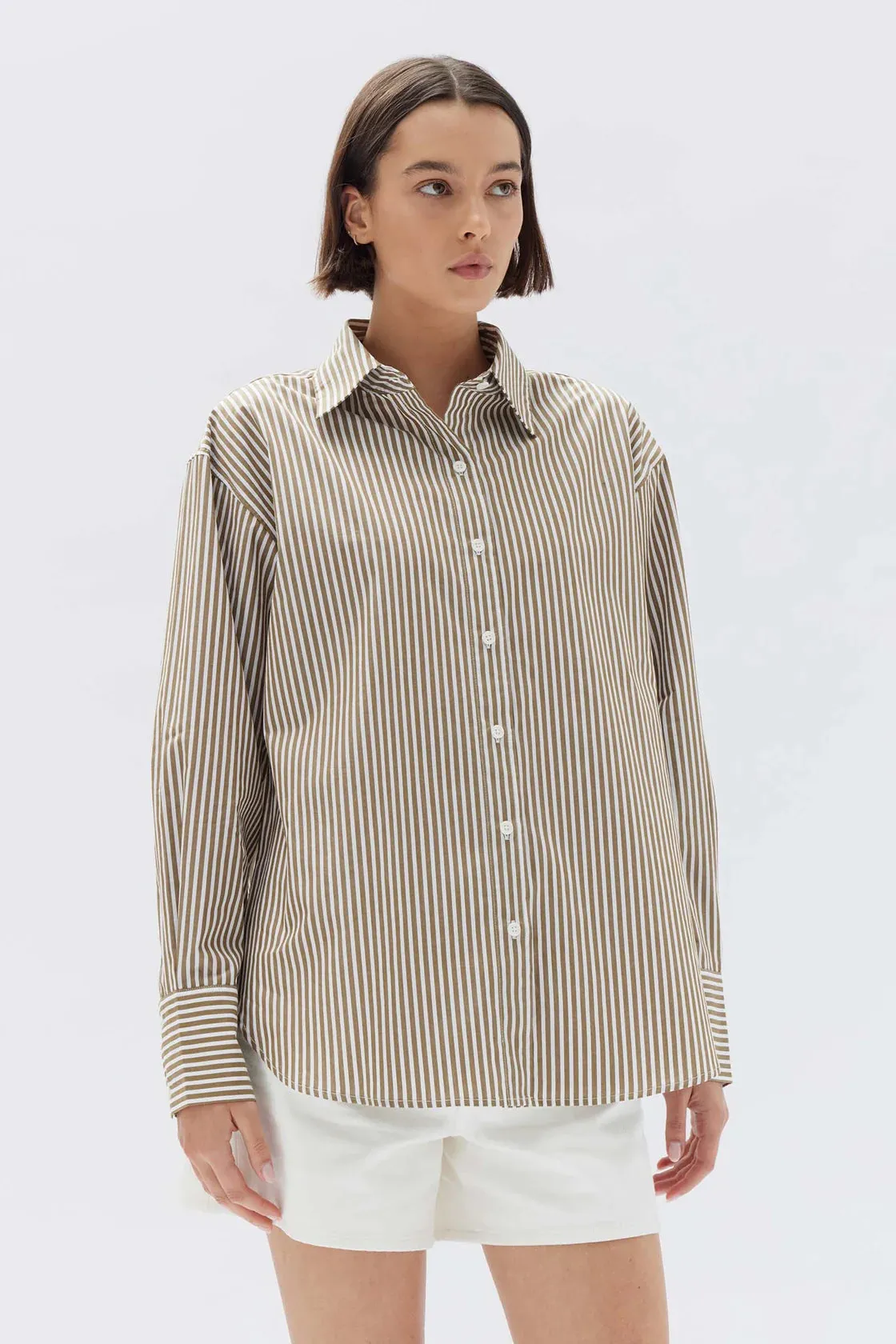 SIGNATURE POPLIN SHIRT | PEA/WHITE STRIPE