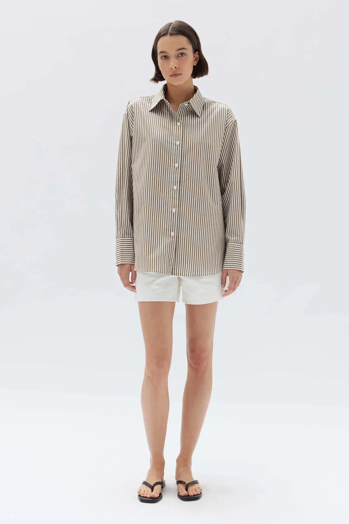 SIGNATURE POPLIN SHIRT | PEA/WHITE STRIPE