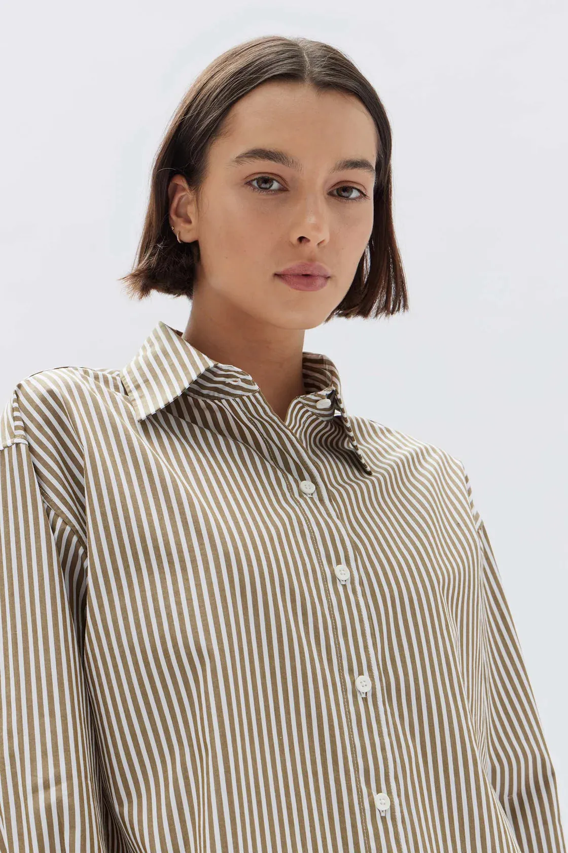 SIGNATURE POPLIN SHIRT | PEA/WHITE STRIPE