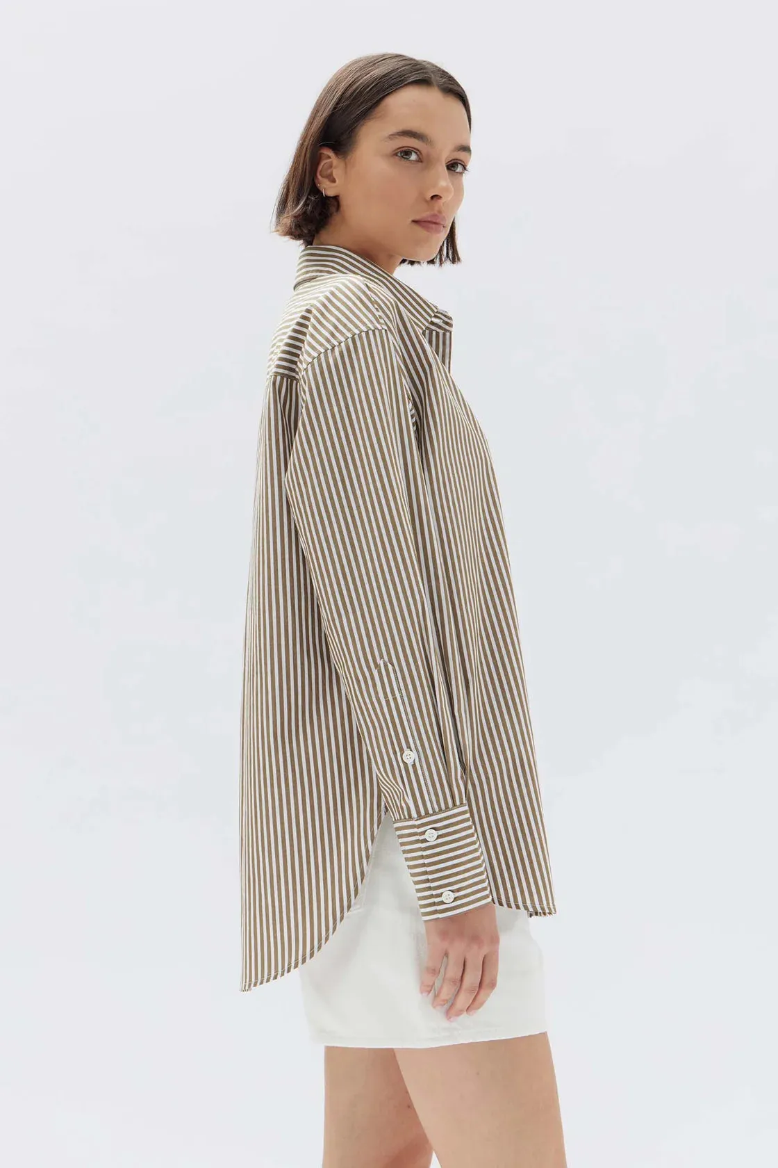 SIGNATURE POPLIN SHIRT | PEA/WHITE STRIPE