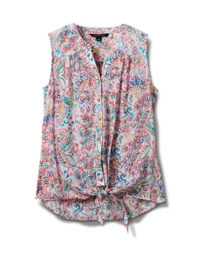 Sleeveless Tie Front Texture Blouse