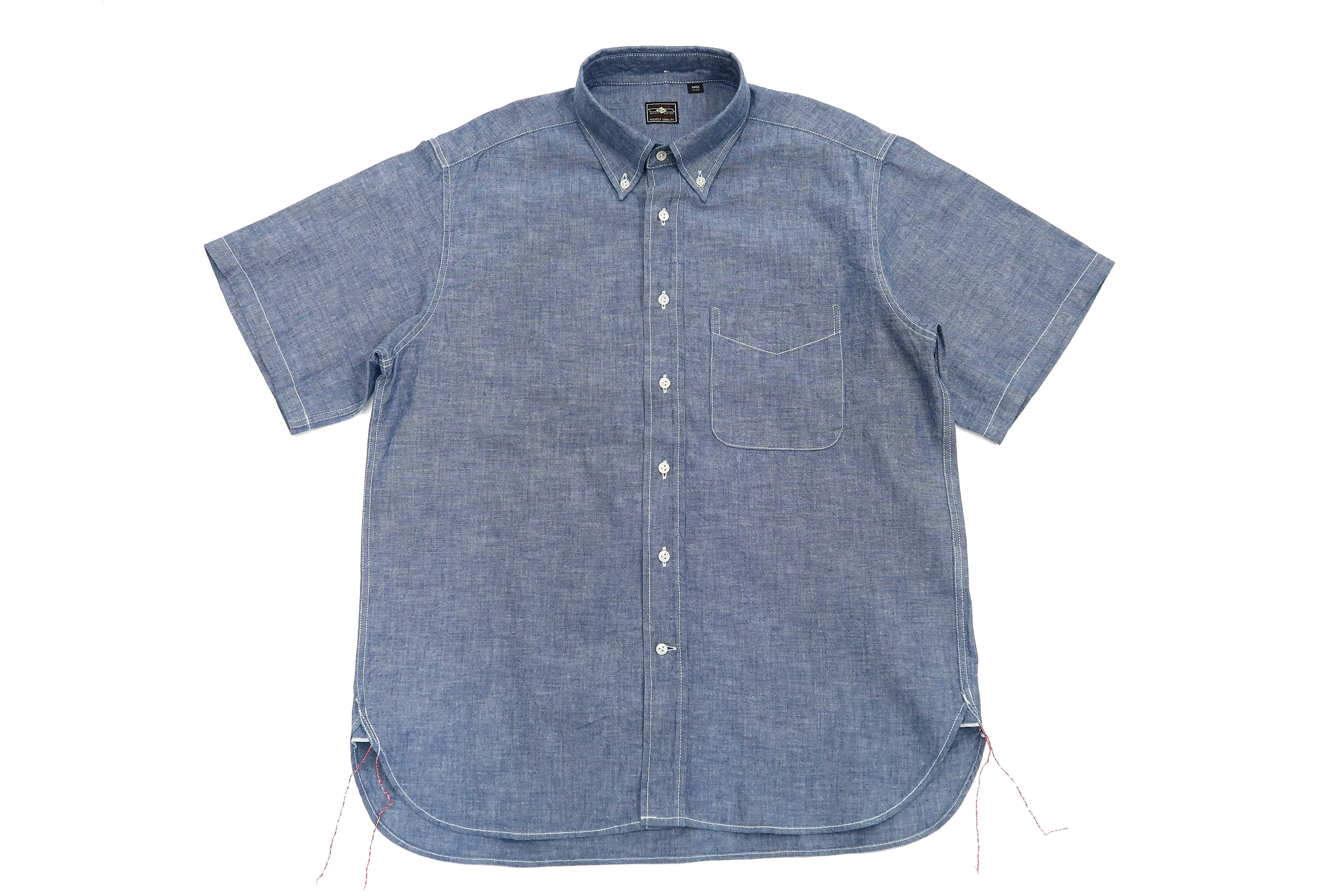 Sugar Cane Plain Chambray Shirt Men's Relaxed Fit Button-Down Collar Short Sleeve Casual Shirt SC38903 421 Blue One-Wash