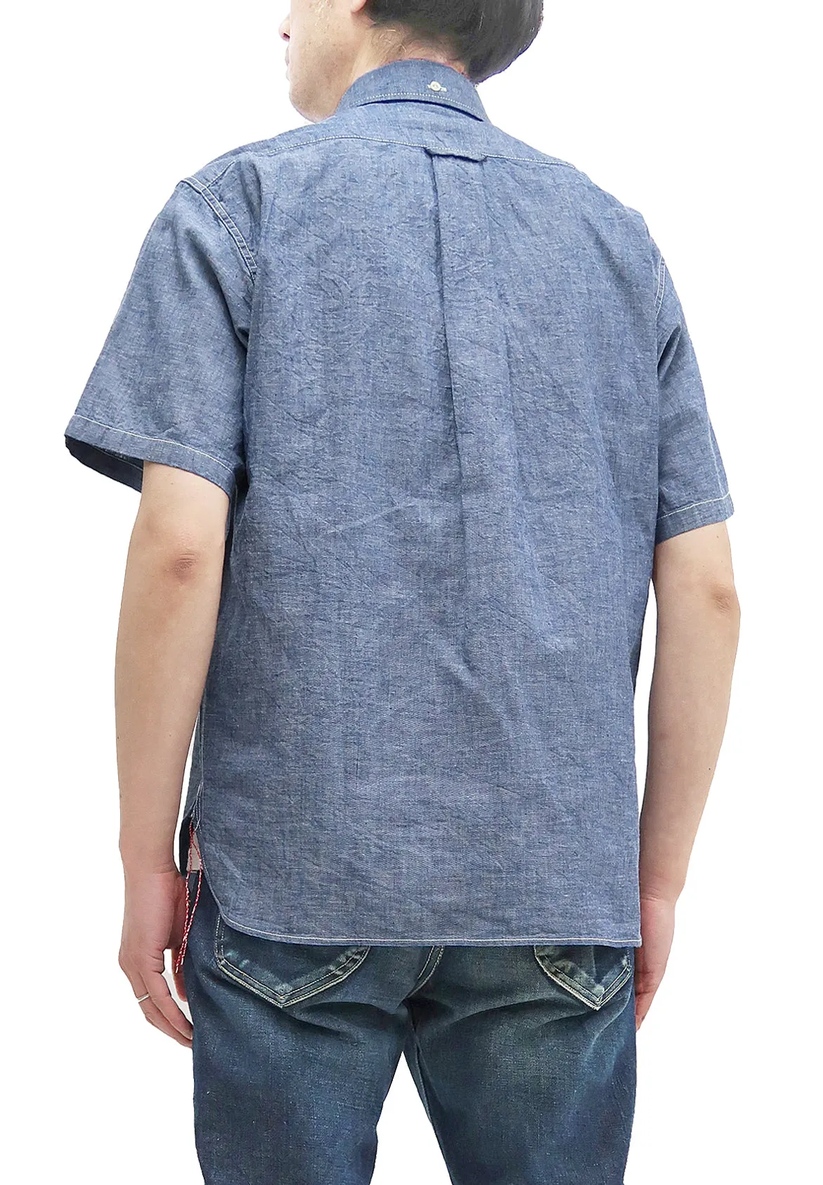 Sugar Cane Plain Chambray Shirt Men's Relaxed Fit Button-Down Collar Short Sleeve Casual Shirt SC38903 421 Blue One-Wash