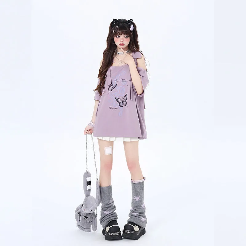 Sweet Girly Style Bow Off-Shoulder T-Shirt