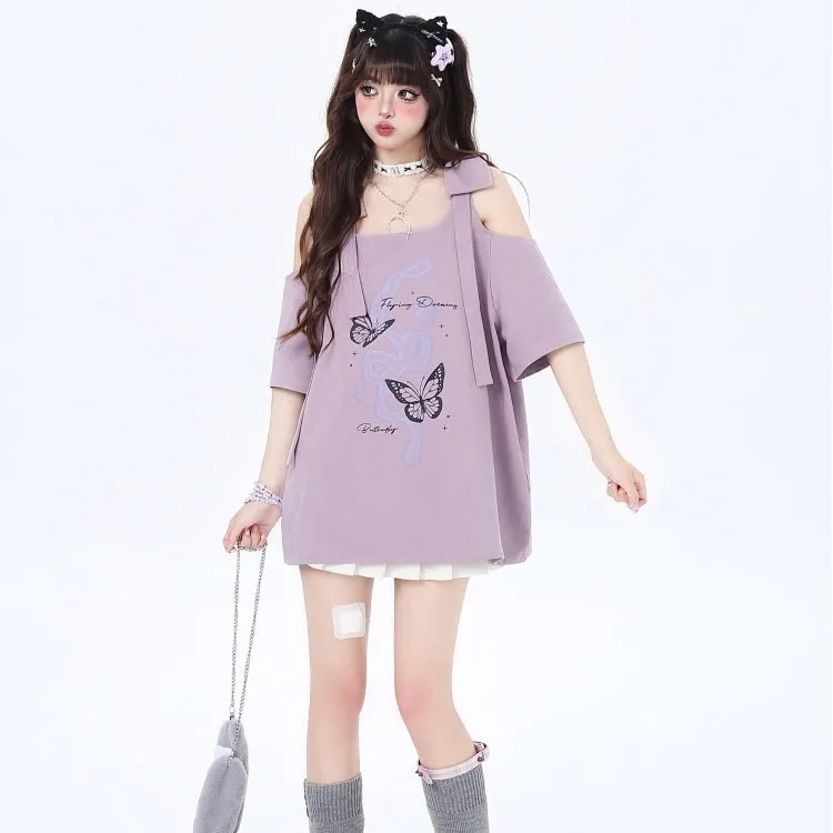 Sweet Girly Style Bow Off-Shoulder T-Shirt